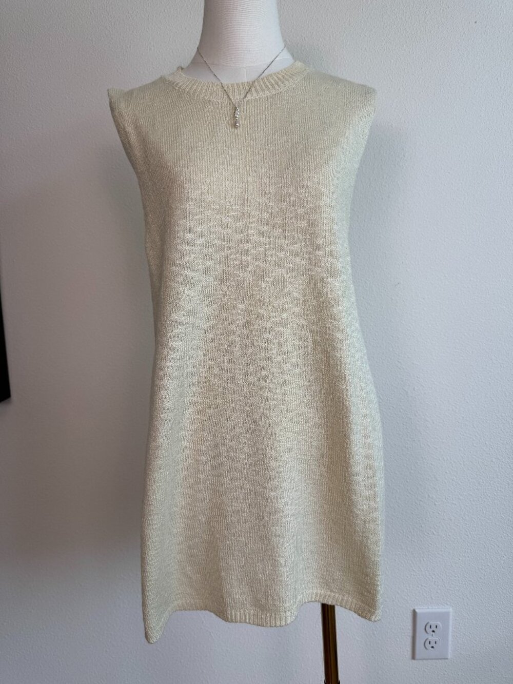 Cream Knit Set Sleeveless Longline Tunic Top & Ribbed Knit Shorts XS